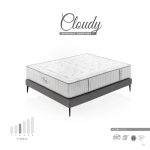 Colchón Cloudy sobre base de cama, con superficie mullida y diseño acolchado; ideal para proporcionar una sensación de suavidad y descanso envolvente.